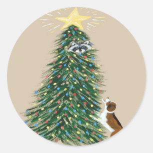 Beagle mit Baumkronen Runder Aufkleber