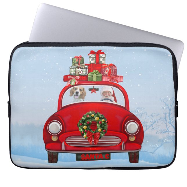 Beagle mit dem Weihnachtsmann im Auto Laptopschutzhülle (Vorderseite)
