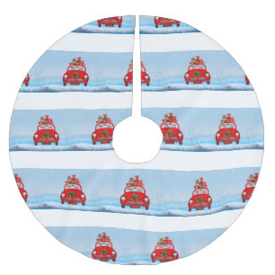 Beagle mit dem Weihnachtsmann im Auto Polyester Weihnachtsbaumdecke