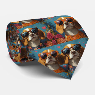 Beagle mit Herz Rosen Valentinstag Krawatte