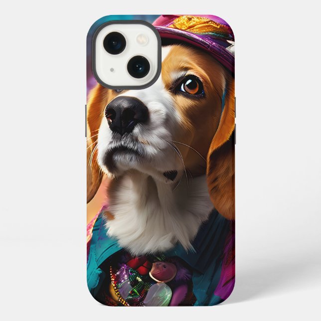 Beagle mit rosa Hut iPhone Hülle (Rückseite)