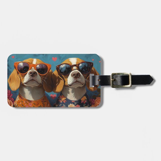 Beagle mit Rose des Herzens Valentinstag Gepäckanhänger (Vorderseite horizontal)