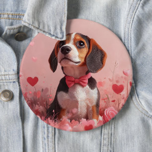 Beagle mit Rose - Valentinstag Button