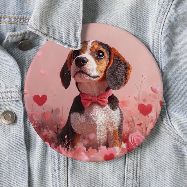 Beagle mit Rose - Valentinstag Button (Beispiel)