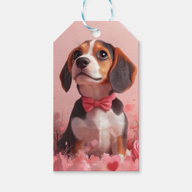 Beagle mit Rose - Valentinstag Geschenkanhänger (Vorderseite)