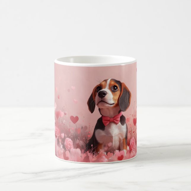 Beagle mit Rose - Valentinstag Kaffeetasse (Mittel)