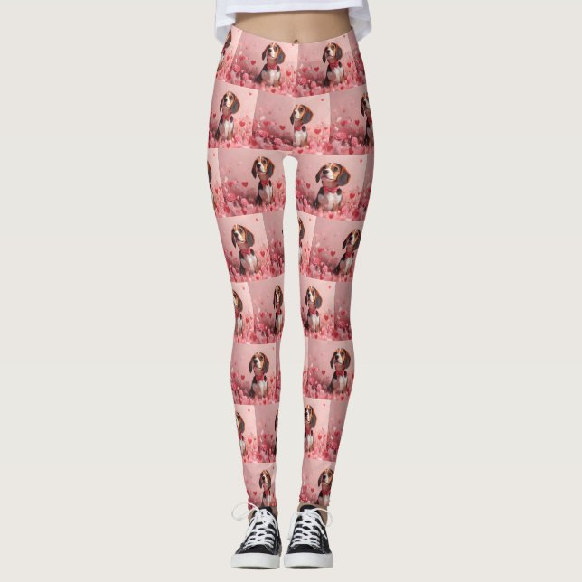 Beagle mit Rose - Valentinstag Leggings (Vorderseite)
