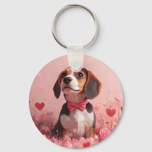 Beagle mit Rose - Valentinstag Schlüsselanhänger