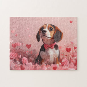 Beagle mit Rosen - Valentinstag