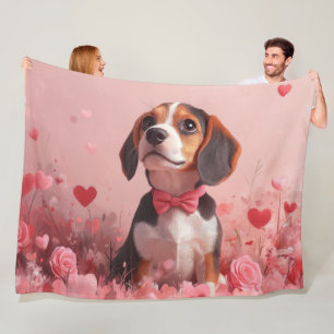 Beagle mit Rosen - Valentinstag Fleecedecke