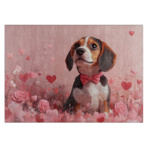Beagle mit Rosen - Valentinstag Schneidebrett