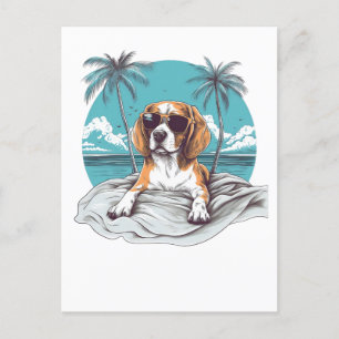 Beagle mit Sonnenbrille am Strand Postkarte