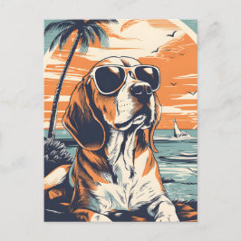 Beagle mit Sonnenbrille am Strand Postkarte