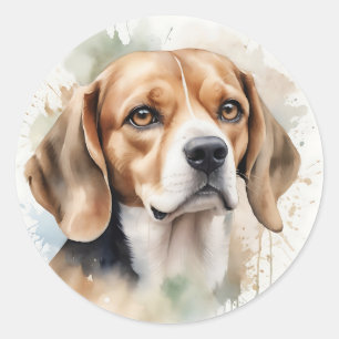 Beagle mit weichem Wasser Portrait mit Flüssigkeit Runder Aufkleber