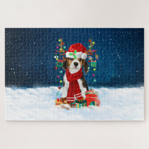 Beagle mit Weihnachtsgeschenke