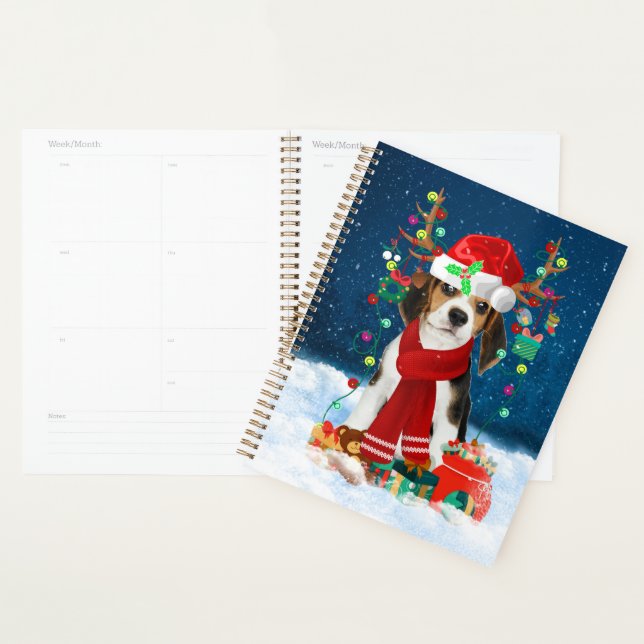 Beagle mit Weihnachtsgeschenke Planer (Anzeige)