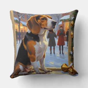 Beagle mit Weihnachtslichtern Urlaub Kissen