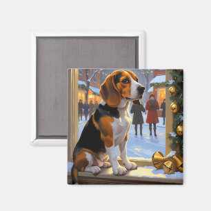 Beagle mit Weihnachtslichtern Urlaub Magnet