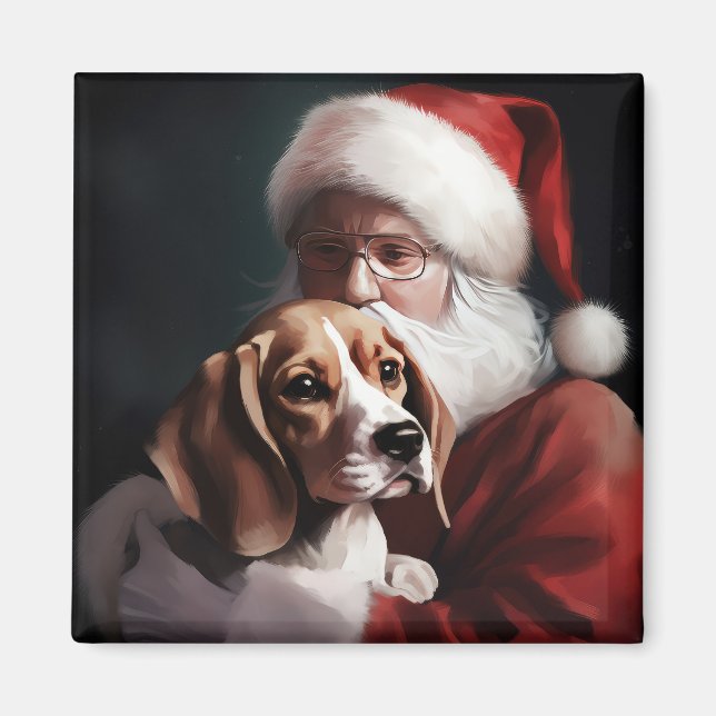 Beagle mit Weihnachtsmann Weihnachten Magnet (Vorne)