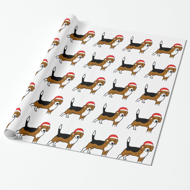 Beagle mit Weihnachtsmannmütze Geschenkpapier (Ungerollt)