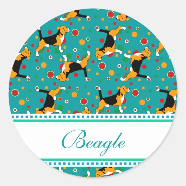 Beagle-Muster Runder Aufkleber (Vorderseite)