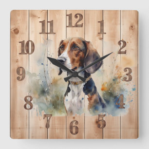 Beagle- oder Foxhound-Jagdhundin Quadratische Wanduhr