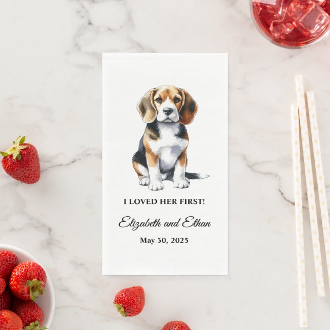 Beagle Personalisiert Hunde Hochzeit Serviette (Beispiel)