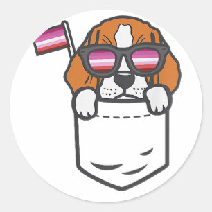 Beagle Pocket Dog LGBT Lesbische Flagge Gay Pride  Runder Aufkleber