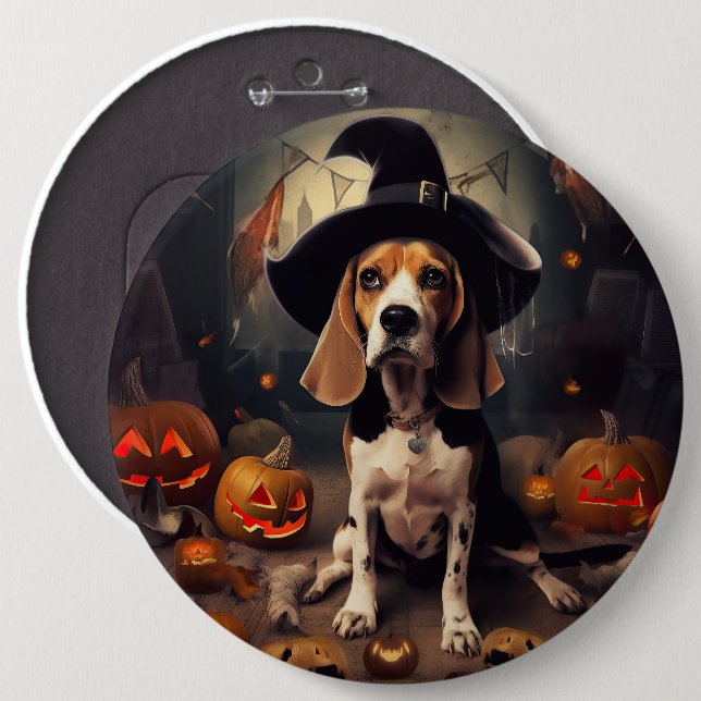 Beagle Pumpkins Halloween Beängstigend Button (Vorne & Hinten)
