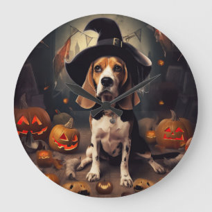 Beagle Pumpkins Halloween Beängstigend Große Wanduhr
