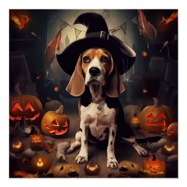 Beagle Pumpkins Halloween Beängstigend Poster (Vorderseite)