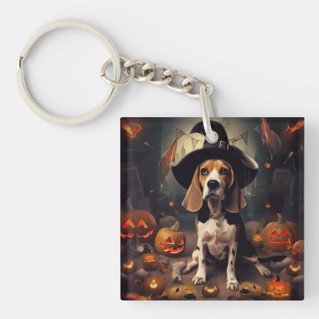 Beagle Pumpkins Halloween Beängstigend Schlüsselanhänger (Vorderseite)
