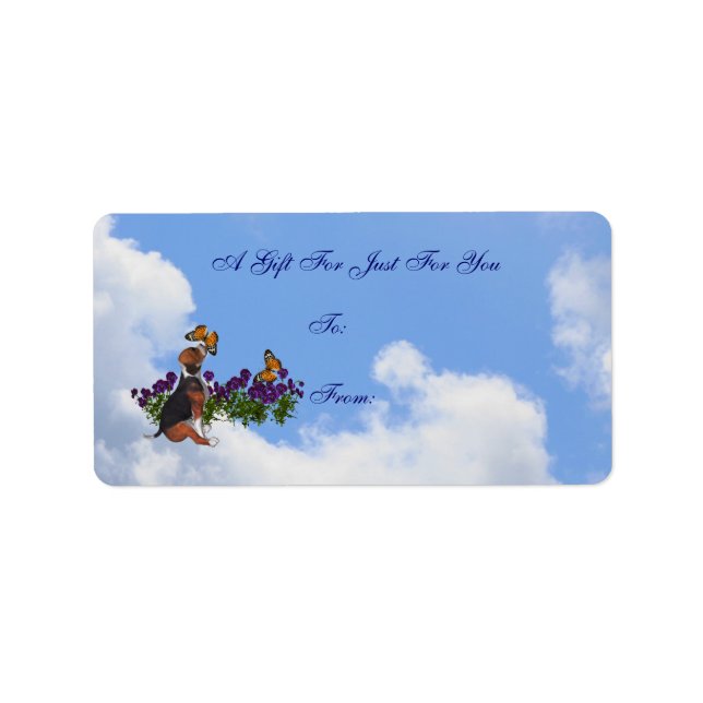 Beagle Puppy Butterfells Blume Geschenkmarke Adressaufkleber (Vorne)