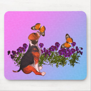 Beagle Puppy Butterfets Stiefmütterchen Mousepad