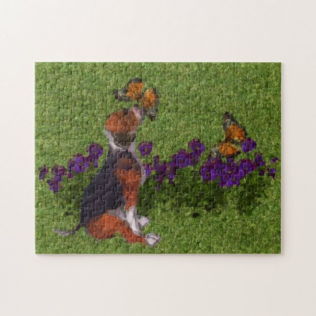 Beagle Puppy Butterflies Dog Art Foto Malerei (Horizontal)
