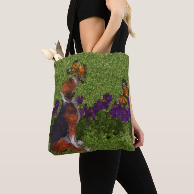 Beagle Puppy Butterflies Dog Art Foto Malerei Tasche (Von Nahem)