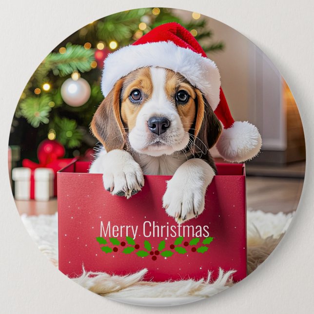Beagle Puppy Christmas Design, Button (Vorderseite)