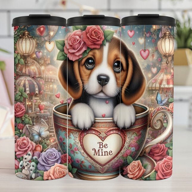 Beagle Puppy Teacup Be Mine Wrap Thermosbecher (Von Creator hochgeladen)