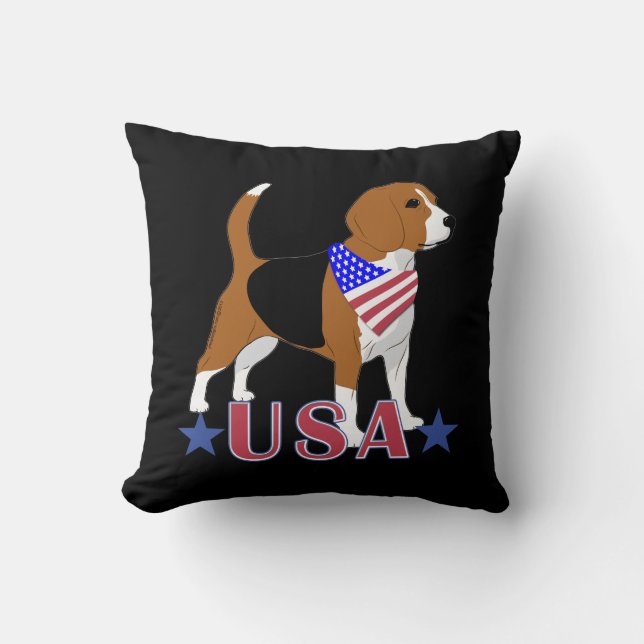 Beagle Red White Blue USA Patriotic Black Kissen (Vorderseite)