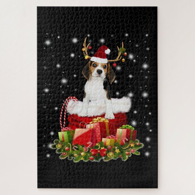 Beagle Reindeer präsentiert Weihnachtsgeschenk (Vertikal)