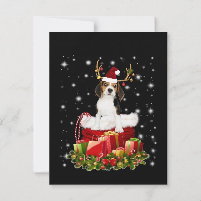 Beagle Reindeer präsentiert Weihnachtsgeschenk Dankeskarte (Vorderseite)