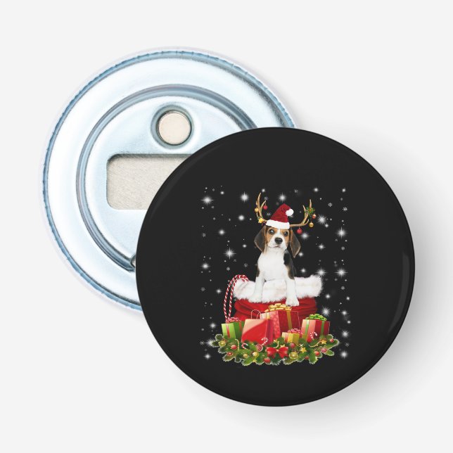 Beagle Reindeer präsentiert Weihnachtsgeschenk Flaschenöffner (Vorderseite)