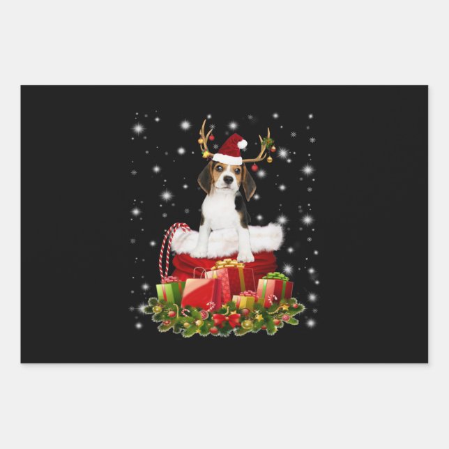 Beagle Reindeer präsentiert Weihnachtsgeschenk Geschenkpapier Set (Vorderseite)