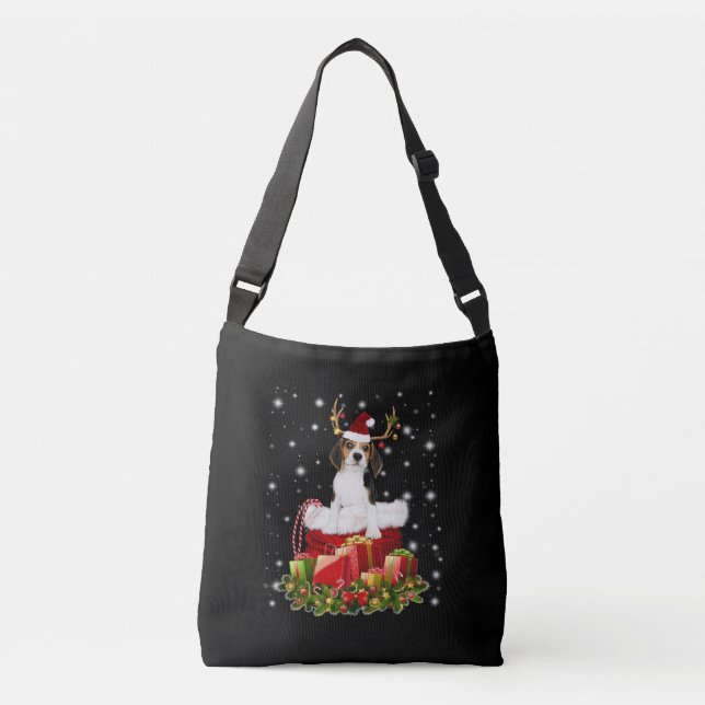 Beagle Reindeer präsentiert Weihnachtsgeschenk Tragetaschen Mit Langen Trägern (Vorderseite)