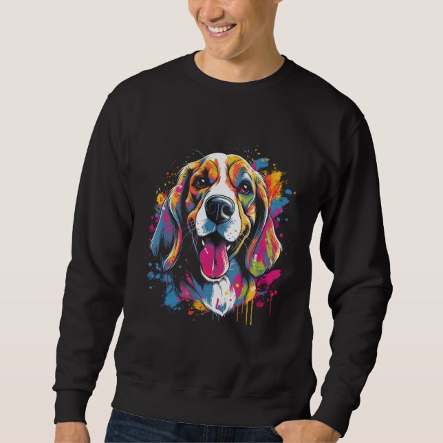 Beagle Retro Rainbow Color Splashes Design Sweatshirt (Vorderseite)