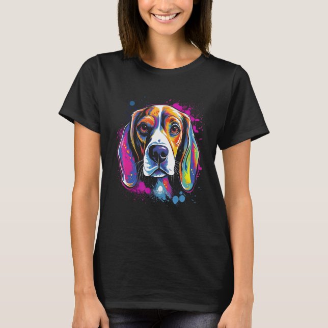 Beagle Retro Rainbow Splashes Design T-Shirt (Vorderseite)