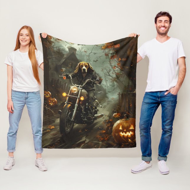 Beagle Riding Motorrad Halloween Beängstigend Fleecedecke (Beispiel)