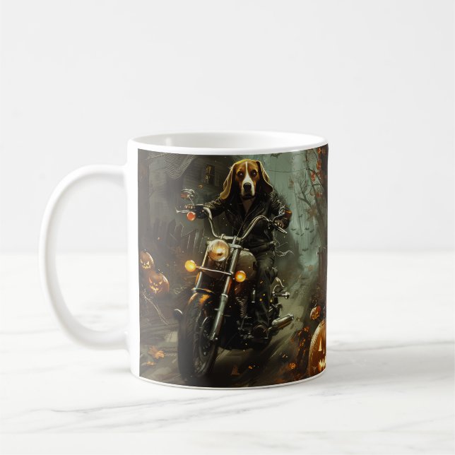 Beagle Riding Motorrad Halloween Beängstigend Kaffeetasse (Links)
