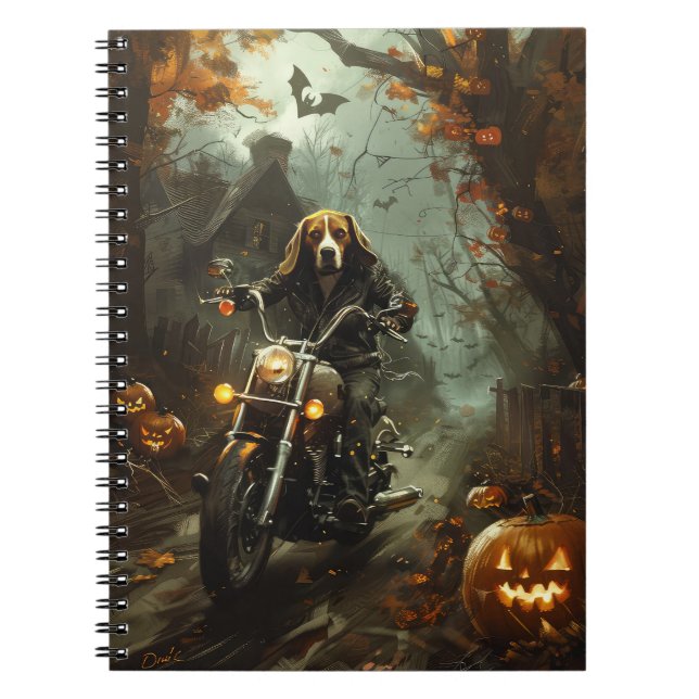 Beagle Riding Motorrad Halloween Beängstigend Notizblock (Vorderseite)