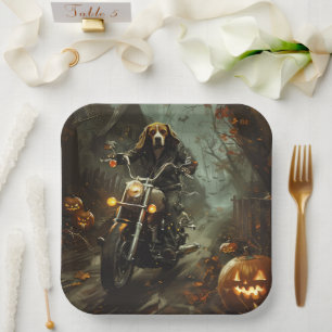 Beagle Riding Motorrad Halloween Beängstigend Pappteller
